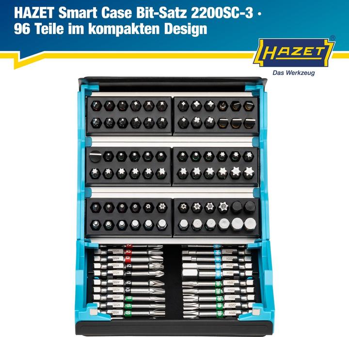 Productafbeelding HAZET Bit-assortiment SmartCase 2200SC-3 96-delig sleuf/PH/PZD/TX/TX w.tang/binnen-6Kt. (Schroefgleuf, Cross Phillips PH, Zeskantbus TX, Inbus)