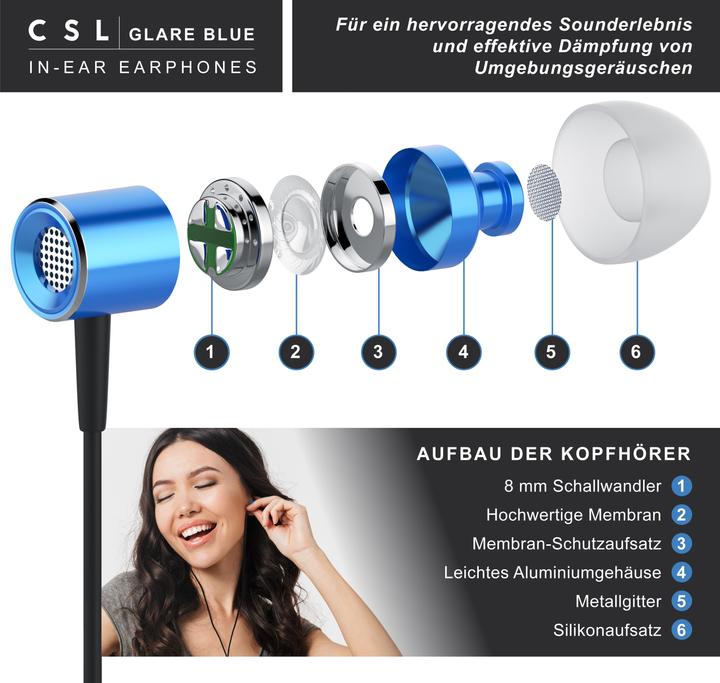 Produktbild CSL In-Ear Kopfhörer, InEar Ohrhörer, Dynamischer 8mm Treiber, Noise Reduction Design (Kabelgebunden)