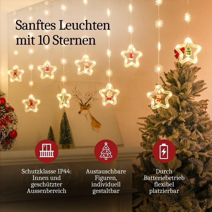 Produktbild Hermex LED Weihnachtslichterkette 3m Sternen-Lichtervorhang mit Schneeflocken (3 m)