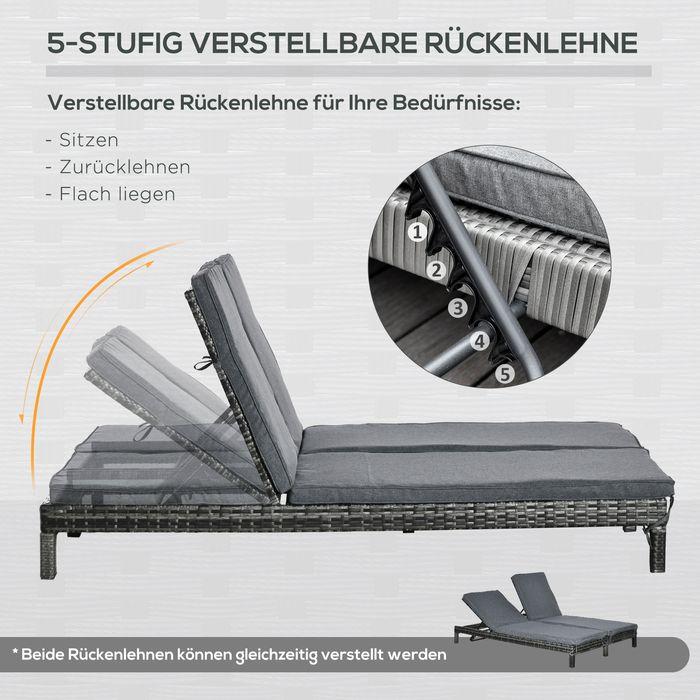 Actual product image Swisshandel24 Polyrattan double lounger garden lounger for 2 people 5-stage backrest metal PE rattan 196x120x28c (196 cm)