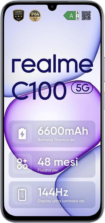 Productafbeelding realme C100 5G 128GB Lila (128 GB, Lila, Paars, 6.80", Dubbele SIM, 5G)