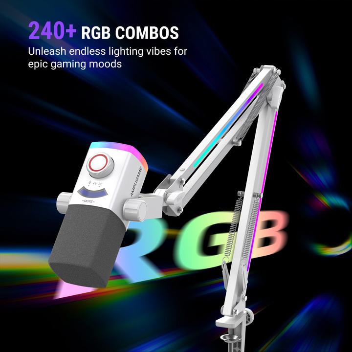 Produktbild Fifine AM8 ProT-W RGB Gaming Mikrofon + Mikrofonarm weiss