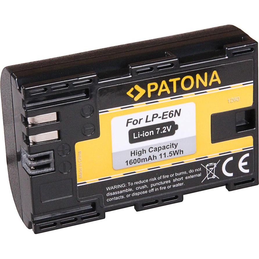 Patona Batteria f. Canon LP-E6N LPE6N EOS R EOS 80D 7D 70D 6D 60D Mark II Mark III R5D (Batteria della fotocamera), Alimentatore fotocamera, Nero