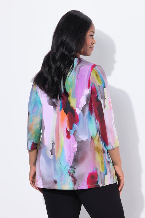 Immagine prodotto Ulla Popken Maglia di tessuto fluente con design acquarellato, scollo a V e maniche a 3/4 (56)