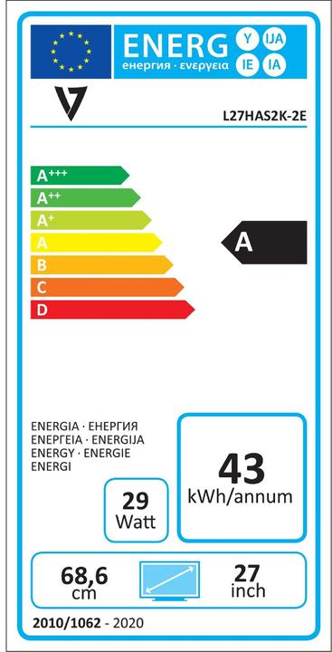 Energielabel V7 L27HAS2K-2E (2560 x 1440 pixels, 27")
