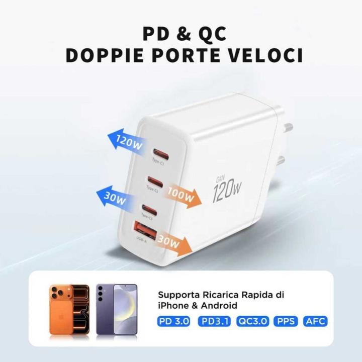 Produktbild Tech-Protect NC120W-GAN 4-Port Netzwerk-Ladegerät PD 120W / QC3.0 Weiss (120 W, 4 Ports)