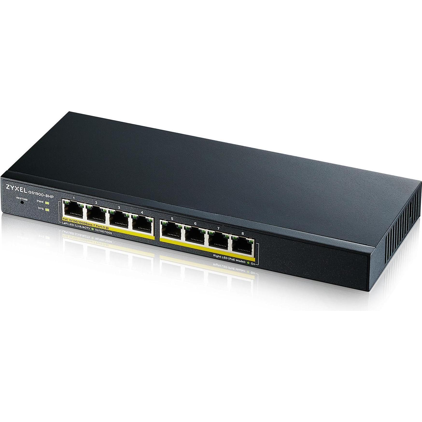Zyxel GS1900-8HP V3 (8 Porte), Switch Di Rete, Nero