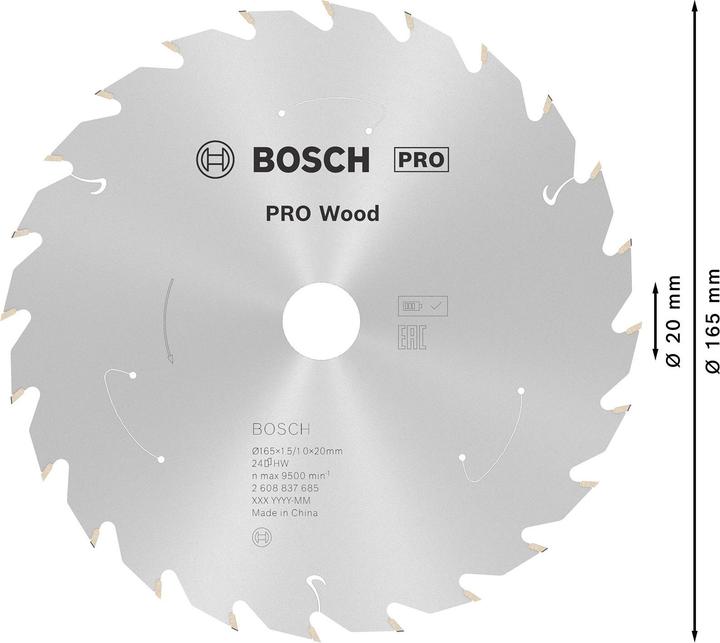 Image du produit Bosch Professional Zubehör Lame de scie circulaire PRO Wood cordless, 165 x 1,5 x 20 mm