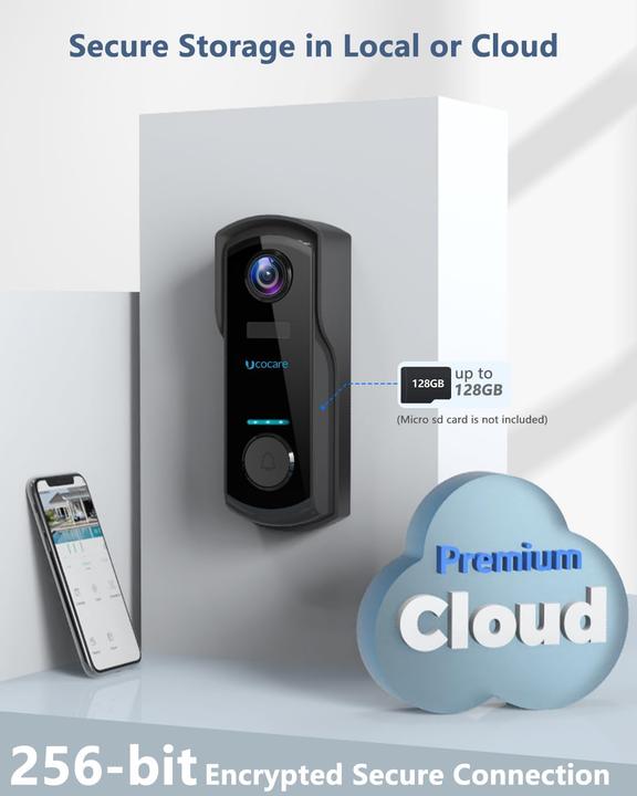 Produktbild Ucocare Kabellose Video-Türklingel mit Kamera, 2K FHD (App, WLAN)