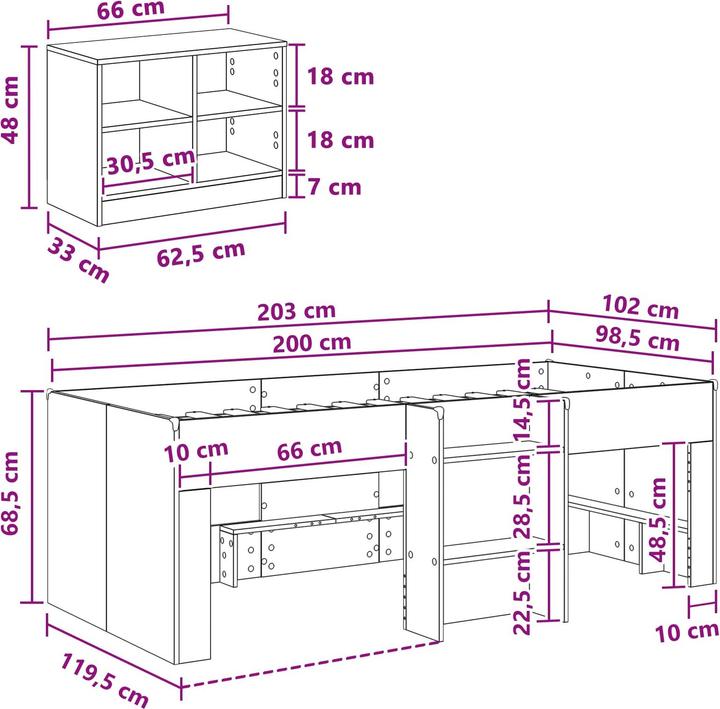 Produktbild vidaXL Loft Bett (98.50 x 200 cm)