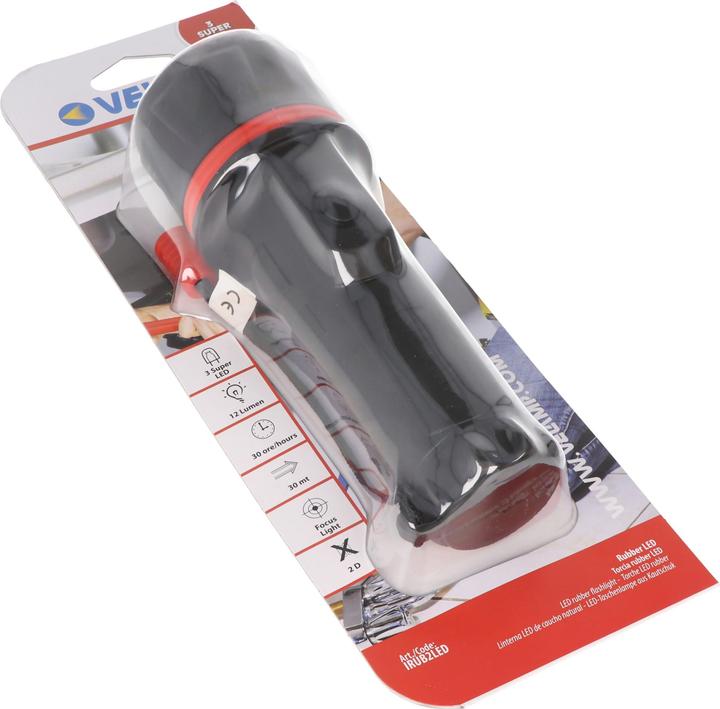 Actual product image Velamp LED Gummi-Taschenlampe, 3 LEDs, wasserdicht, mit Handschlaufe, Lieferung ohne Batterien (20.50 cm, 12 lm)