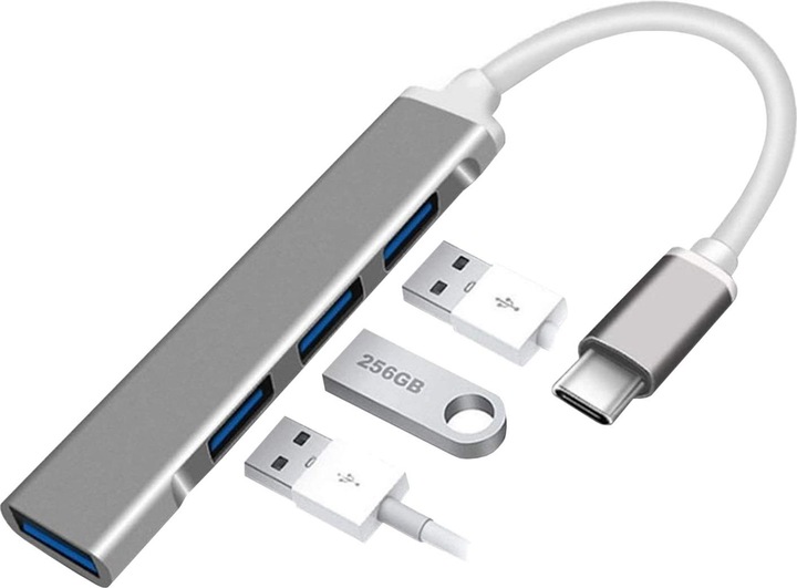 Produktbild JTI USB-C-Hub mit 4 Anschlüssen - Silber (USB-C, 4 Ports)