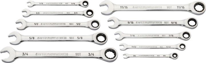 Actual product image Gear Wrench Ratschen-Ringmaulschlüssel Set 90 Zahn, 10-tlg., zöllig (11/32", 9/16", 5/16", 11/16", 7/16")