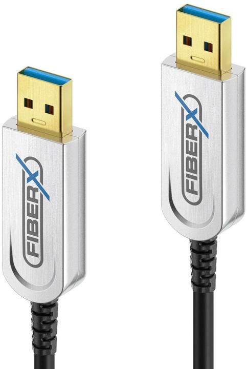 FiberX USB 3.1-Kabel Gen2, Fiber, 10Gbps, A-A 50m Schwarz (50 m, USB 3.2 Gen 2)