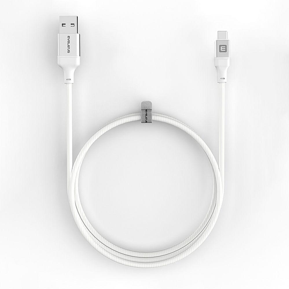 Evelatus Cable Cable USB A to C 2M Aluminum housing braiding White (2 m), Cavo USB