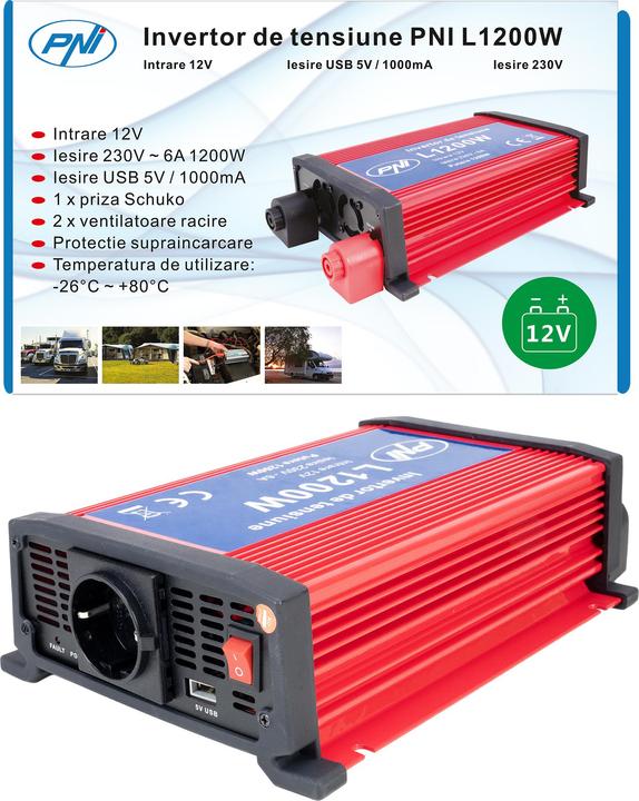 Actual product image PNI Voltage inverter L1200W Supply 12V Output 230V