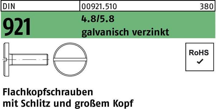Produktbild Flachkopfschraube DIN 921 m.Schlitz M 3 x 6 4.8/5.8 galvanisch verzinkt (100 Schrauben pro Stück)