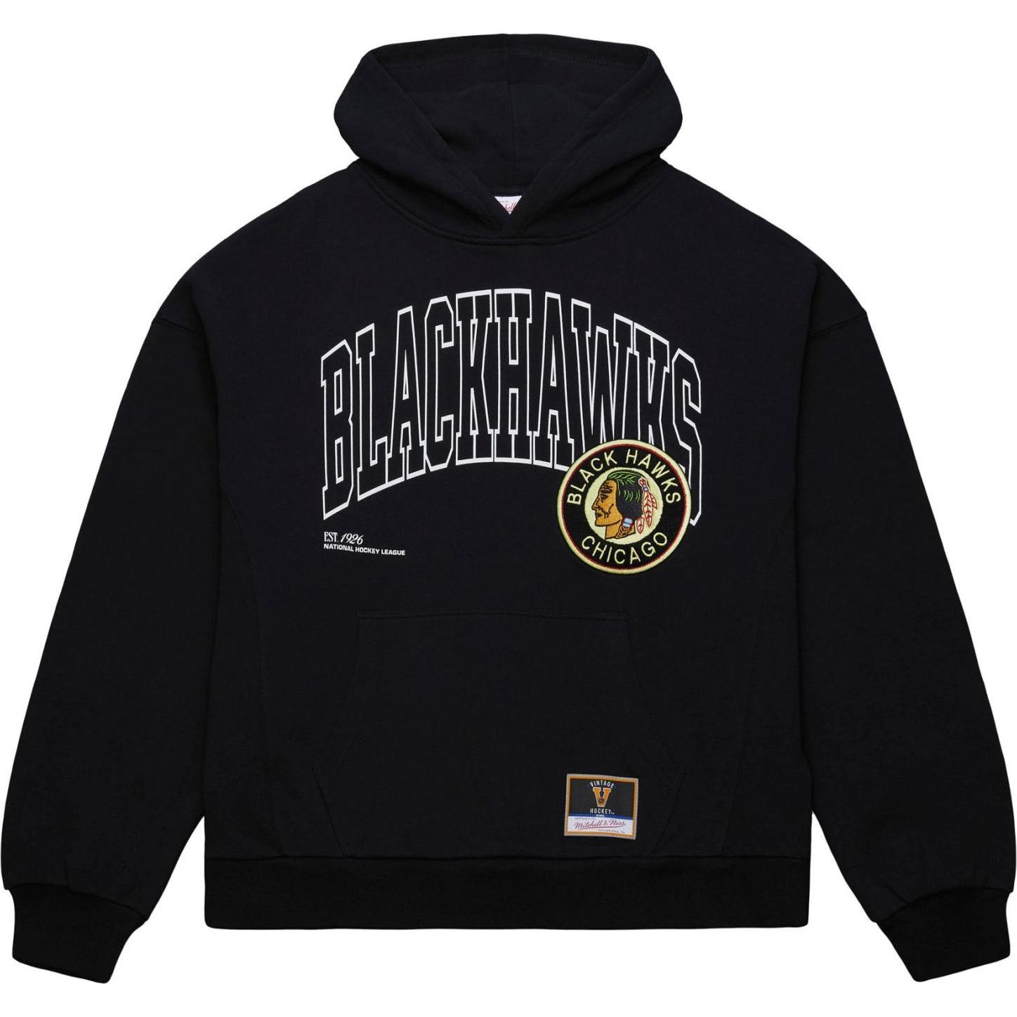 Mitchell & Ness, Herren, Pullover, M&N Fleece Oversized Hoody Chicago Blackhawks - S, Schwarz, (S)