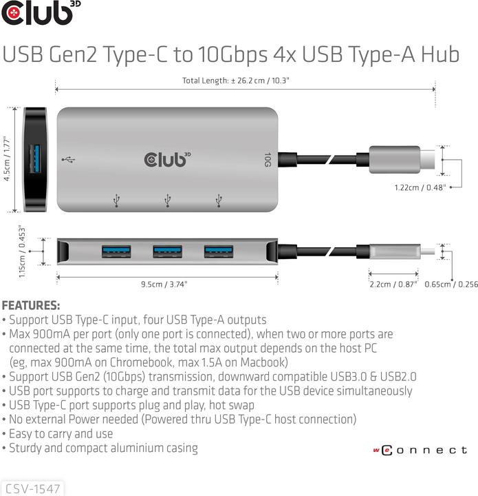 Produktbild Club 3D Usb-Hub (USB-C, 4 Ports)