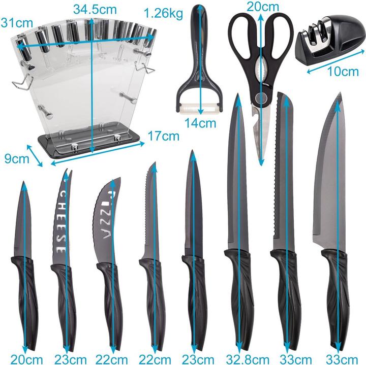 Actual product image Intirilife 17-piece set kitchen knives with knife block