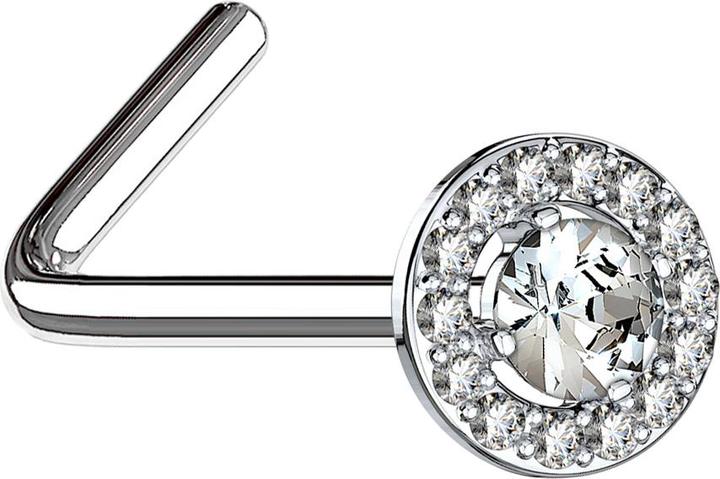 Image du produit Star Piercing Clou de nez coudé argent cercle de cristal avec grand cristal argenté (Laiton, Acier chirurgical 316L)