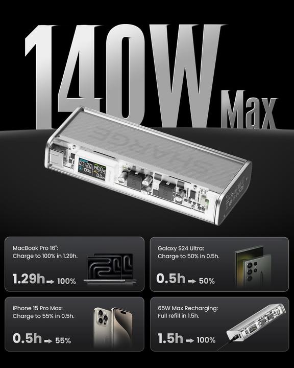 Actual product image Sharge 140 SIL-GRY (20000 mAh, 140 W, 74 Wh)