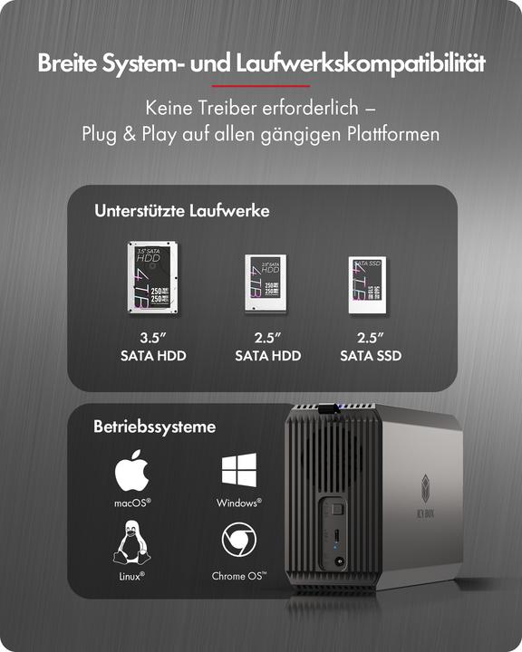 Image du produit Icy Box Raid System IcyBox für 2-Bay 2,5"/3,5" SATA HDD/SSD (2.5", 3.5")