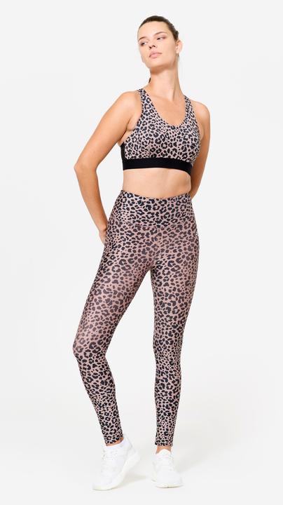 Produktbild Decathlon Sport-Bustier Damen Schwimmerrücken und Pads mittlerer Halt - schwarz/beige Leo (XL)