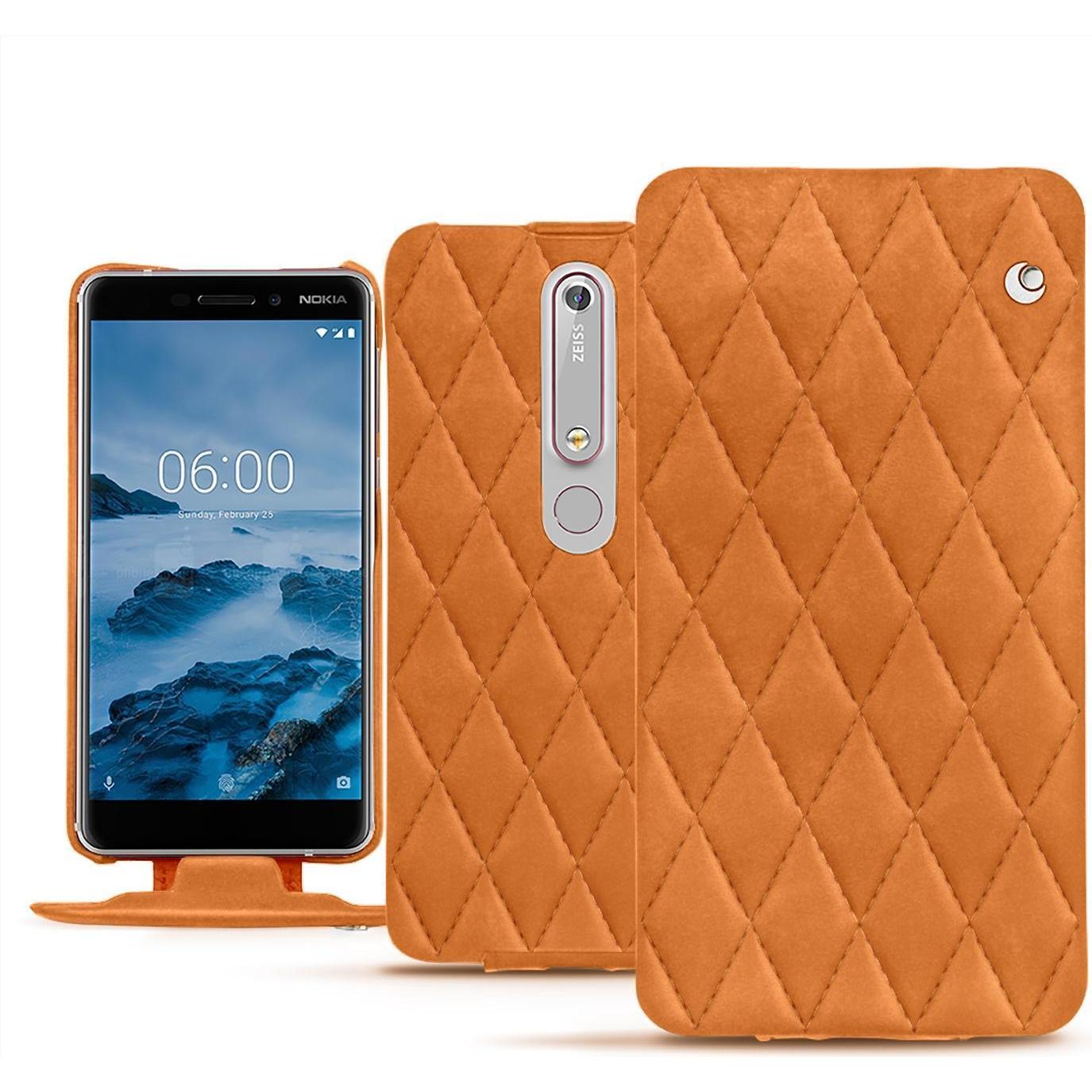 Noreve Lederschutzhülle vertikal (Nokia 6 (2018)), Smartphone Hülle, Orange