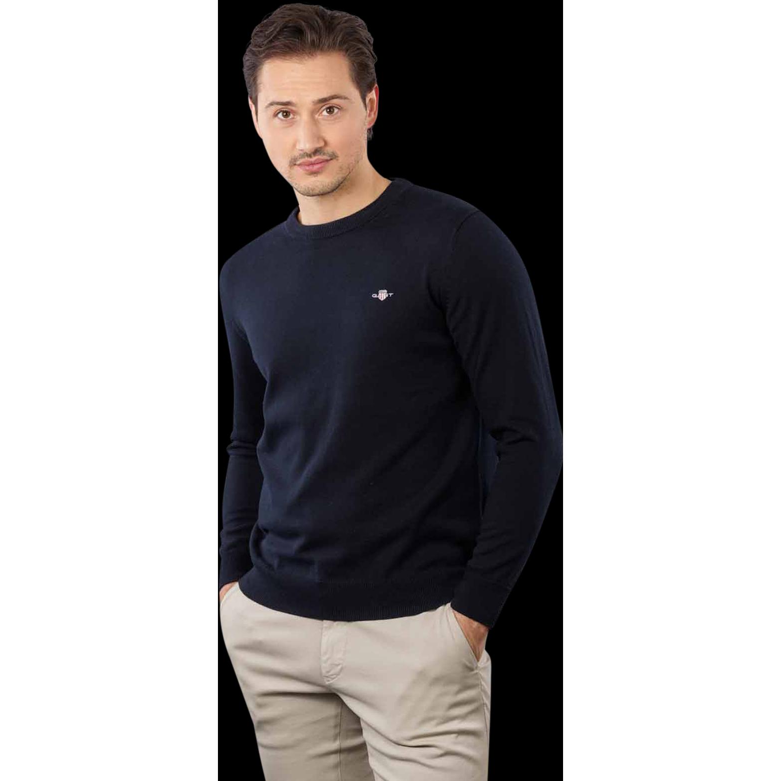 Thumbnail - GANT, Herren, Pullover, Classic Cotton C-Neck, Blau, (M)