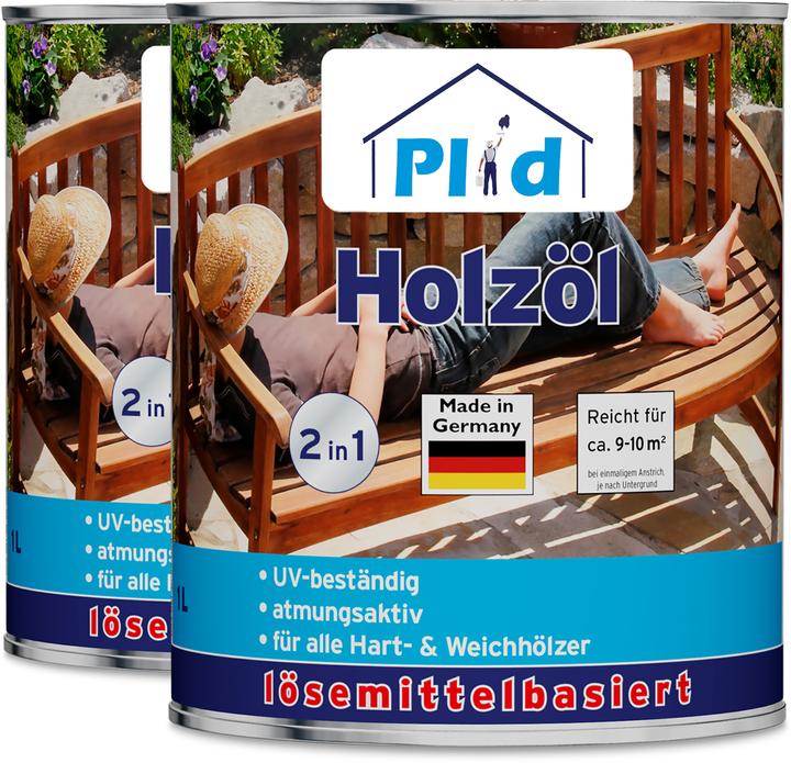 Actual product image Plid Wood oil 2L, - for approx. 20m² / wood protection care oil garden furniture wood oil (Teak, 2 l)