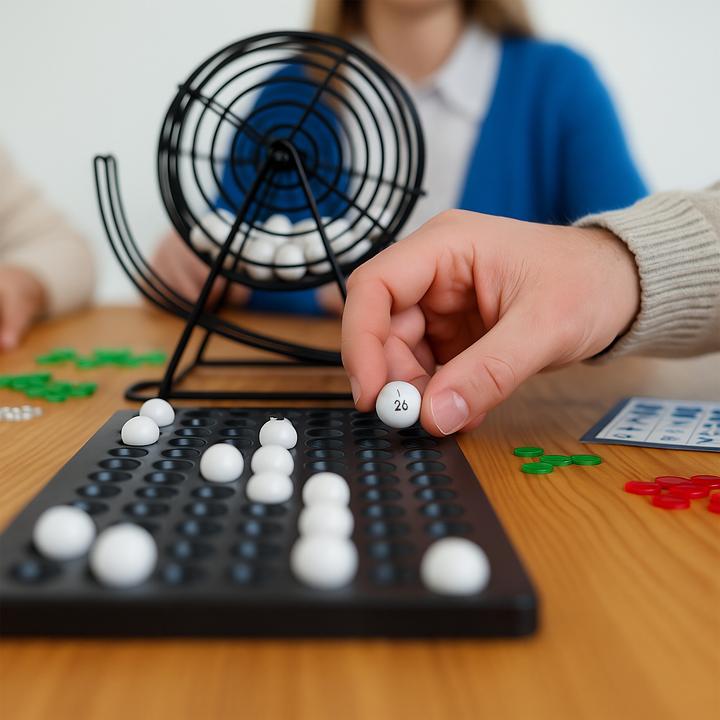 Immagine prodotto Relaxdays Gioco del bingo con tamburo della lotteria (Inglese)