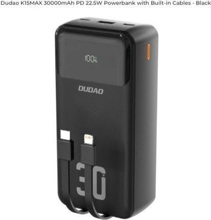 Image du produit Dudao K15Max powerbank 30000mAh 22.5W Black (30000 mAh, 22.50 W)