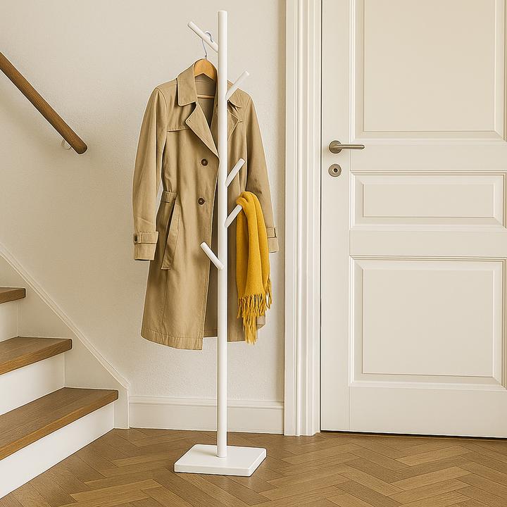 Actual product image Relaxdays - Garderobenständer Bambus 8 Haken, Weiss, 175 x 30 x 30 cm