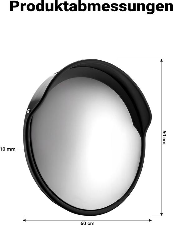 Actual product image Wiltec Verkehrsspiegel 60cm Konvexspiegel Schutzhaube Schwarz Sicherheitsspiegel (1 x 60 cm)