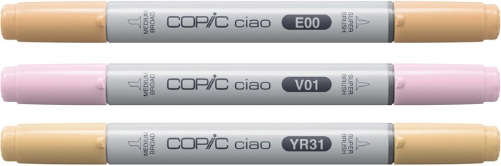 Actual product image Copic CIAO - Brand (V-01 Heath, E-00 Cotton Pearl, YR-31 Light Reddish Yellow, 6 mm, 3 x)