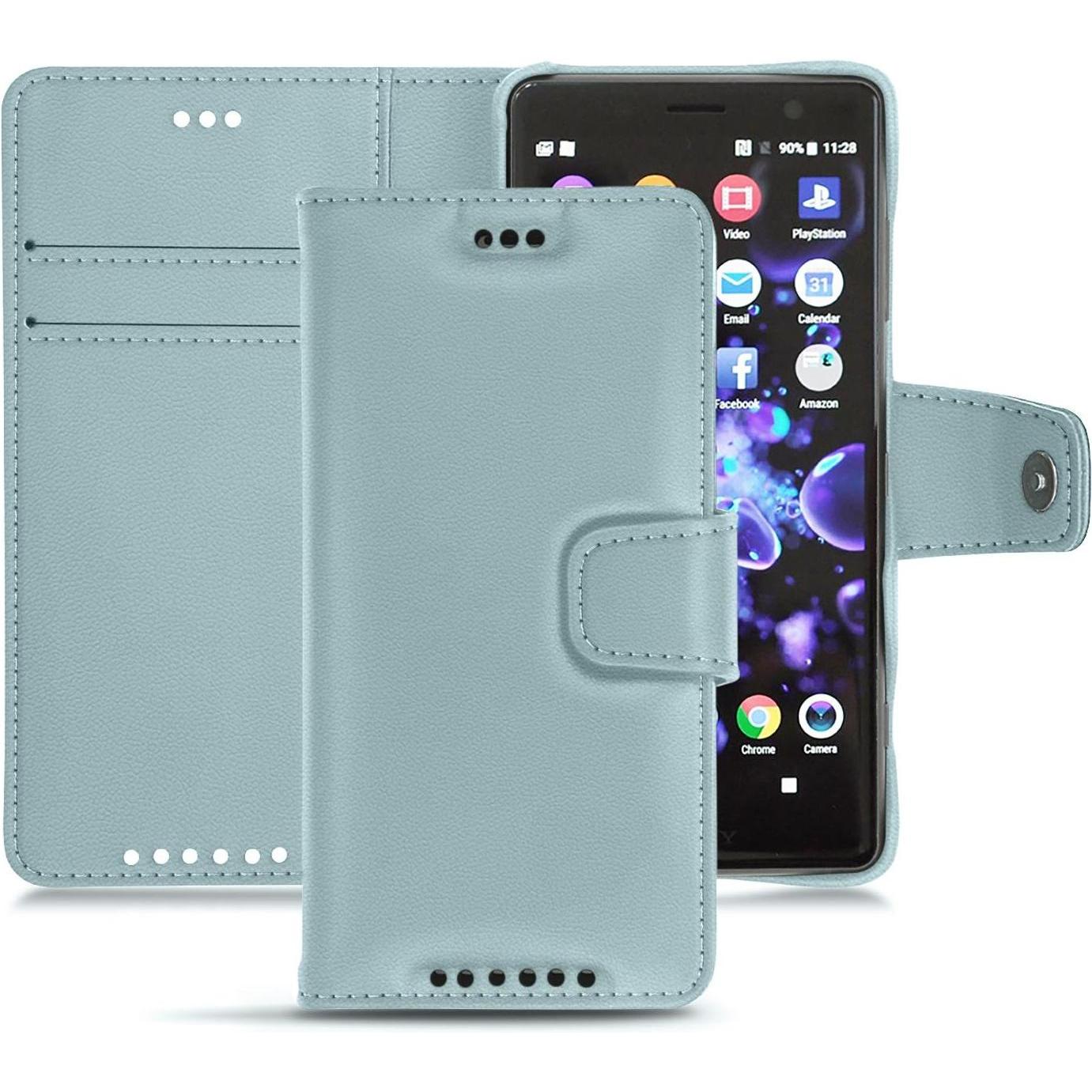 Noreve Lederschutzhülle Wallet (Sony Xperia XZ2 Compact), Smartphone Hülle, Blau