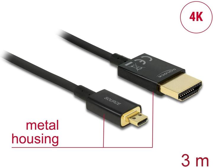 Produktbild Delock HDMI-A/HDMI Micro-D, HDMI-Kabel HDMI Typ A (Standard) HDMI Typ D (Mikrofon) (3 m)