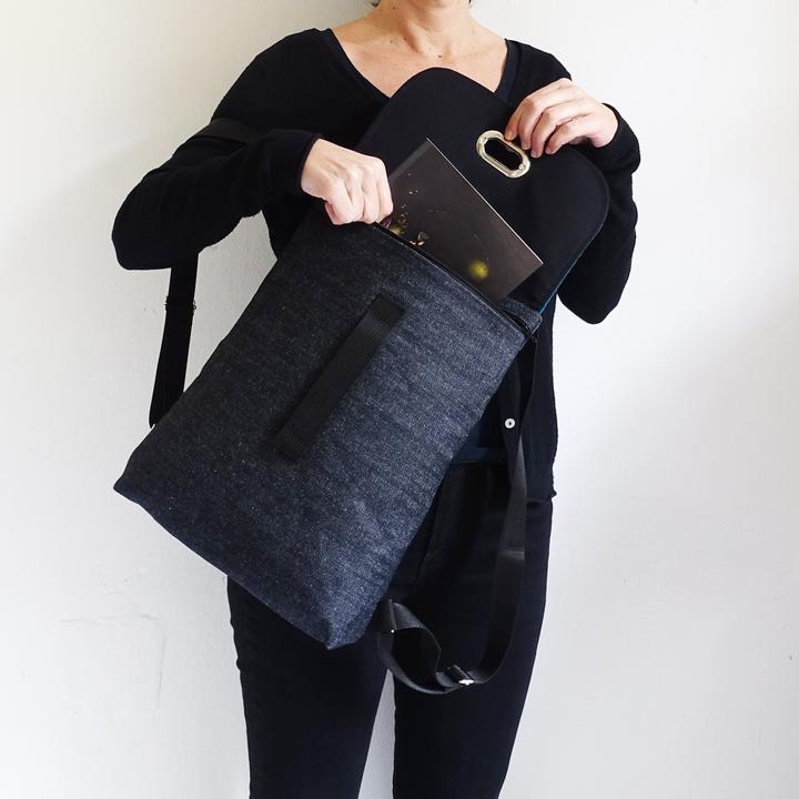 Image du produit Only-Bags.Store Denim BackPack avec fermeture éclair et compartiment de sécurité, sac à dos de voyage