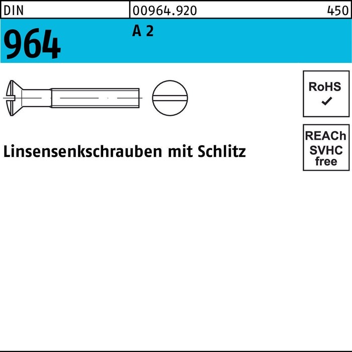 Produktbild Linsensenkschraube DIN 964 Schlitz M 4 x 25 A 2 (200 Schrauben pro Stück)