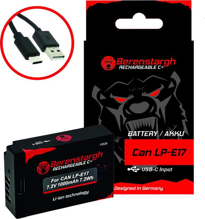 Produktbild Berenstargh Akku mit USB-C Input für Canon LP-E17 EOS RP 77D 200D 750D 760D 8000D Kiss X8i M3 Rebel (Kamera Akku)