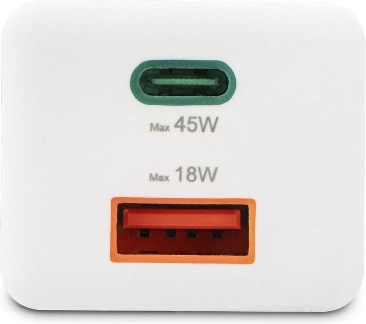 Produktbild Hama Schnellladegerät, 1x USB-C PD, 1x USB-A QC, Mini-Ladegerät, 45 W, Weiss (45 W, 2 Ports)