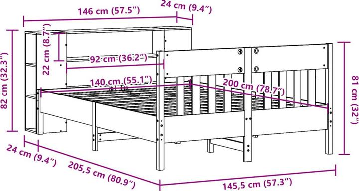 Image du produit vidaXL Bett mit Regal (140 x 200 cm)