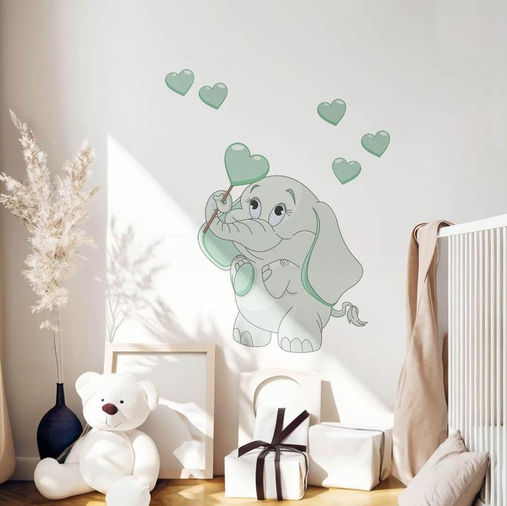 Image du produit Trenddeko Bébé éléphant avec des coeurs (60 x 80 cm, 90 x 120 cm, 75 x 100 cm, 45 x 60 cm, 30 x 40 cm)