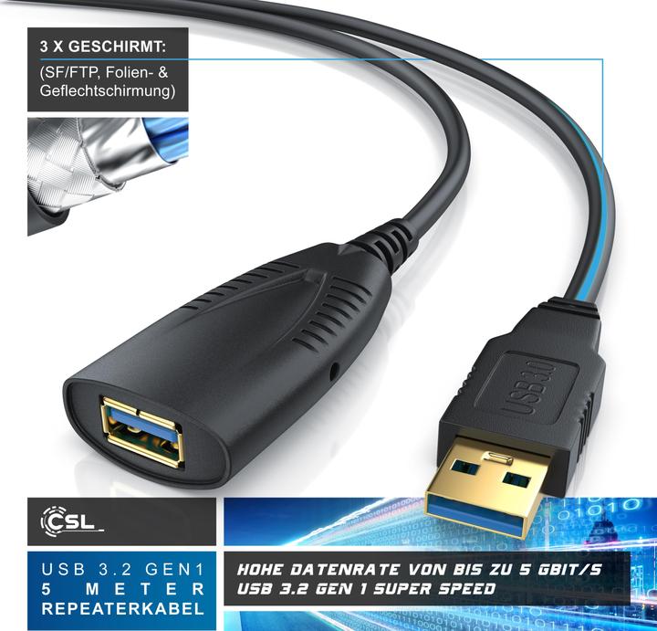 Actual product image CSL USB 3.0 extension cable - amplifier - repeater cable - repeater cable with signal amplification (5 m, USB 3.0)
