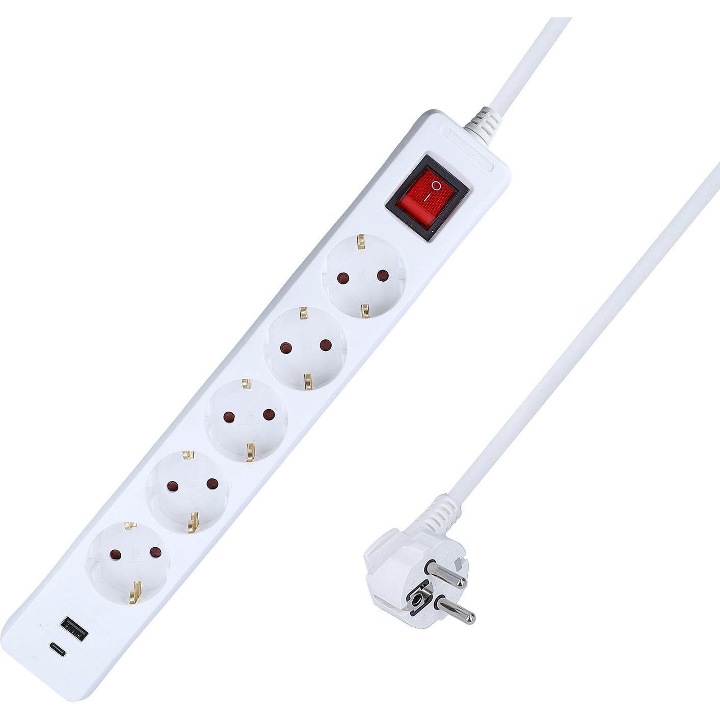 As - Schwabe, Ciabatta multipresa, Steckdosenleiste mit USB-Port (5x, CEE 7/3, 1.40 m)