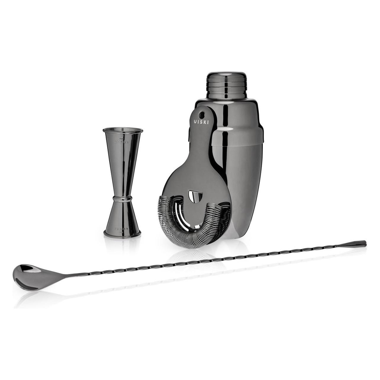 Viski, Bar Accessoires, Mixologist Cocktailset - Roestvrijstaal - Gunmetal - 4-delig (9579) (Cocktailset)