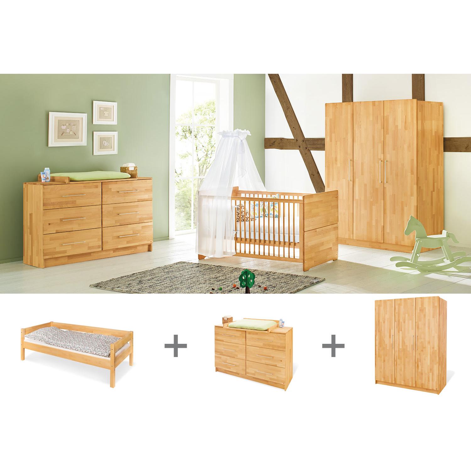 Pinolino, Komplett-Babyzimmer, Jugendzimmer „Natura” extrabreit gross, 3-tlg. (Wickelkommode, Kinderkleiderschrank)