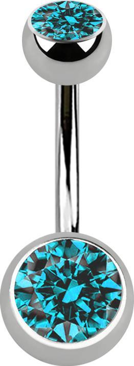 Image du produit Star Piercing Banane silber Innengewinde mit zwei Kugeln silber mit Kristall aqua (sans laiton, Titane)