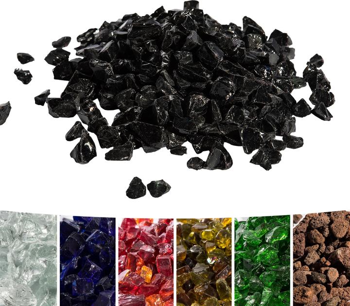 Produktbild Teamson Lavasteine 4kg Schwarz  Feuerfestes Glas für Gas-Feuerstellen im Freien (30 cm)